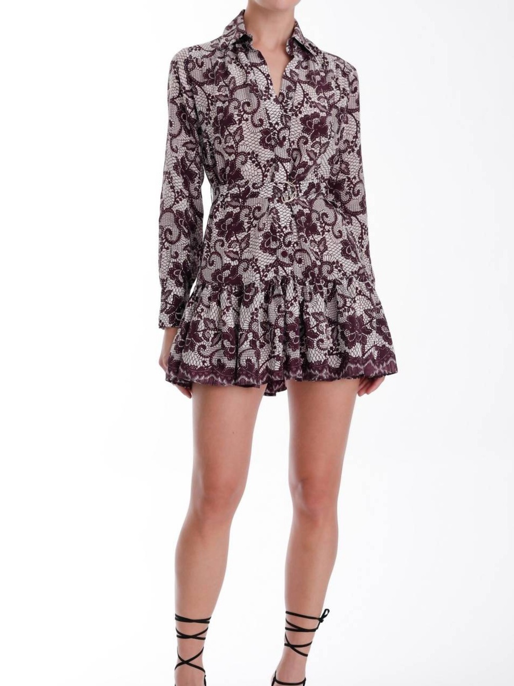 Merlot Pilar Lace Print Mini Dress by Karina Grimaldi